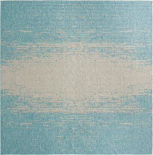 Unique Loom Outdoor Modern Ombre Machine Made Abstract Rug Aqua, Ivory/Gray 13' 0" x 13' 0"
