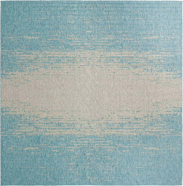 Unique Loom Outdoor Modern Ombre Machine Made Abstract Rug Aqua, Ivory/Gray 13' 0" x 13' 0"