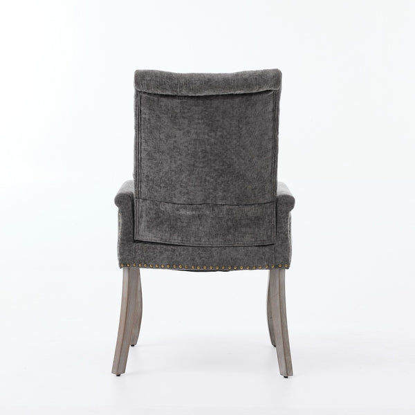 English Elm Upholstered Chenille Club Dining Chair Tufted High Back with Curved Solid Wood Legs Gray W1143P449348