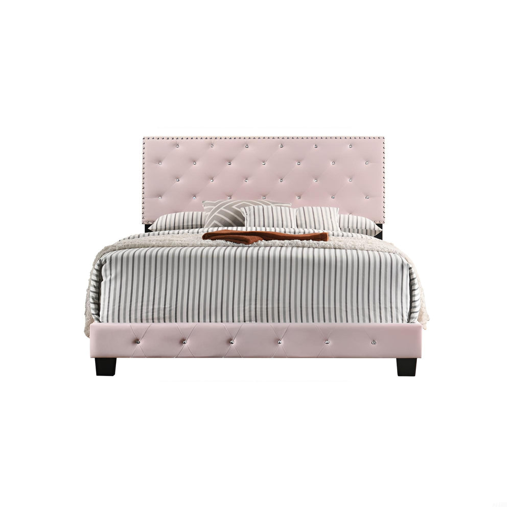 English Elm Chic Velvet Pink Transitional Full Bed with Durable Frame, 48"H x 58"W x 77"D, Bright Upholstery, Assembly Required B078108022