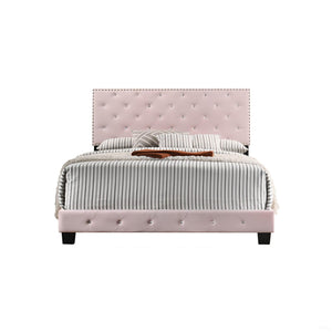 English Elm Chic Velvet Pink Transitional Full Bed with Durable Frame, 48"H x 58"W x 77"D, Bright Upholstery, Assembly Required B078108022