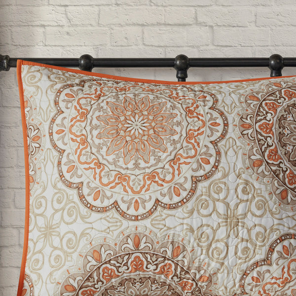 English Elm 6 Piece Reversible Quilt Set with Paisley Motif and Neutral Reverse, Embroidered Throw Pillows Included Orange 23.23 L x 18.11 W x 10.63 H B03597402