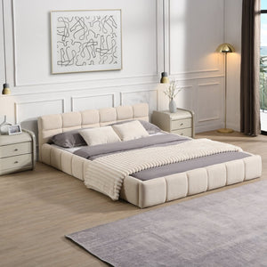English Elm Elegant Chenille Queen Bed Geometric Headboard Soft Textured Upholstery Modern Bedroom N769Q339030K