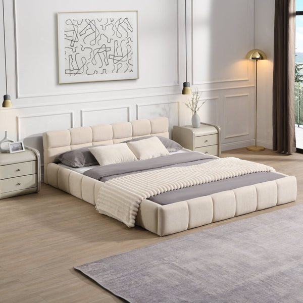 English Elm Elegant Chenille Queen Bed Geometric Headboard Soft Textured Upholstery Modern Bedroom N769Q339030K