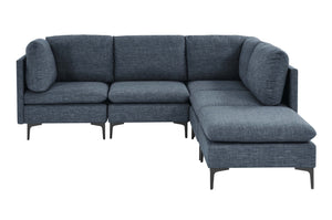 English Elm Linen Upholstered Modular Sectional Sofa with Tall Black Metal Legs for Living Room Dark Blue B2748S00122