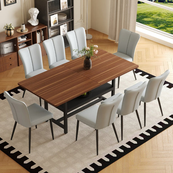 English Elm Table And Chair Set - 71" Walnut Grain Dining Table With 8 Light Gray Ergonomic Chairs For Style & Comfort W1151S04285-GIGA