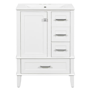 English Elm 24" Olive Bathroom Vanity Solid Wood Frame Ceramic Sink Gold Hardware Soft Close White N729P373276K
