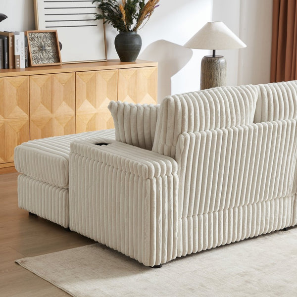 English Elm 84inch Corduroy Deep Seat Three Person Sofa with Storage Ottomans for Living Room Beige W834S00565