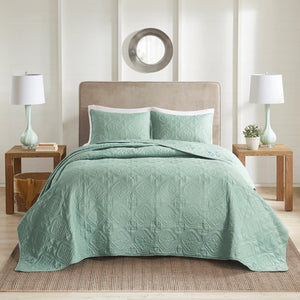English Elm 3 Piece Reversible Bedspread Set Oakley Quilted Medallion Oversized Microfiber Hypoallergenic Comforter Green 15.35 L x 13.4 W x 11.8 H B03594964