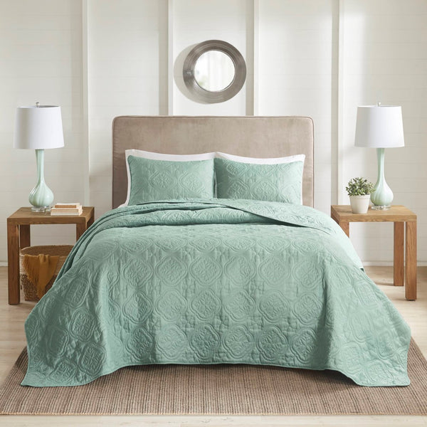 English Elm 3 Piece Reversible Bedspread Set Oakley Quilted Medallion Oversized Microfiber Hypoallergenic Comforter Green 15.35 L x 13.4 W x 11.8 H B03594964