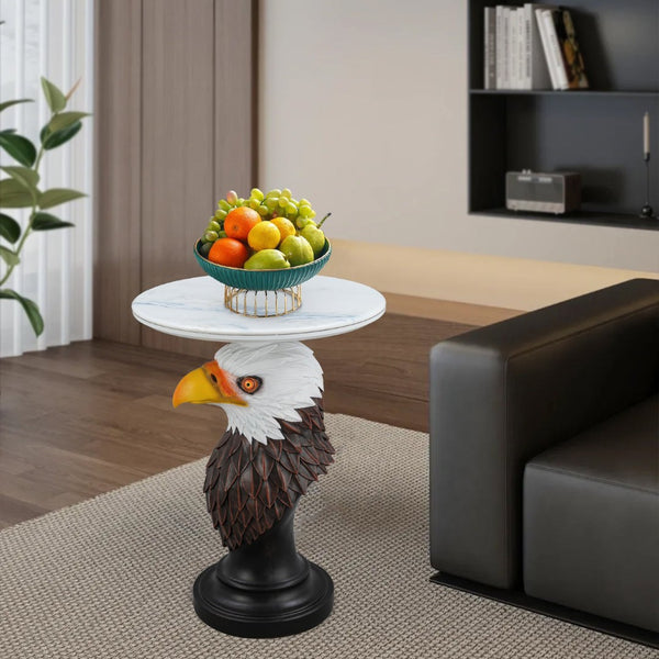 English Elm Horse Head Sculpted Resin End Table with Faux Marble Top for Bold Living Rooms W5398P454680