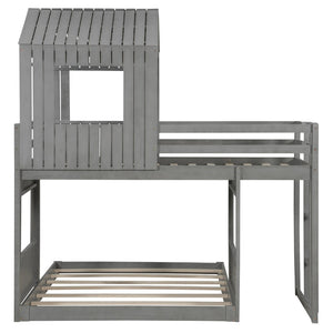 English Elm Wooden Twin Over Full Bunk Bed Farmhouse Playhouse Design with Ladder Guardrails LT000327AAE-1