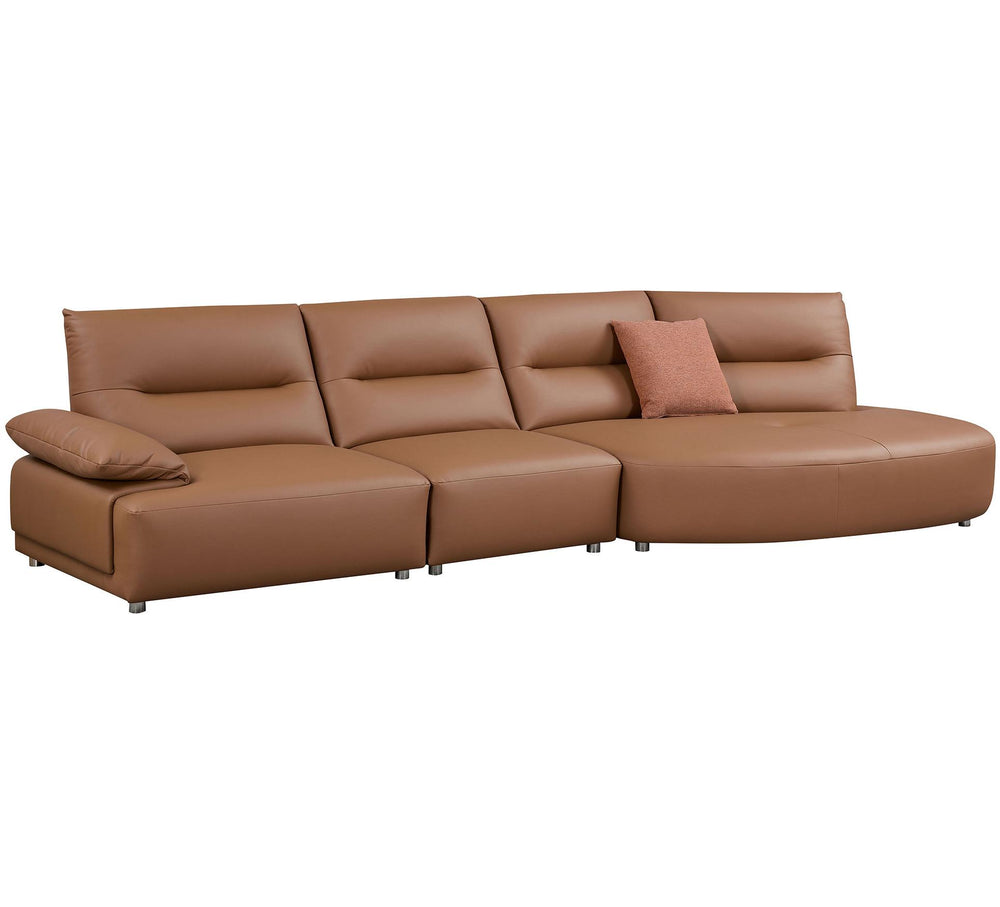 English Elm 147.24'' Oversied Modern Sectional Curved Sofa — 5-Seat Eco-Leather R Chaise, Solid Wood Frame, Brown W2582S00036