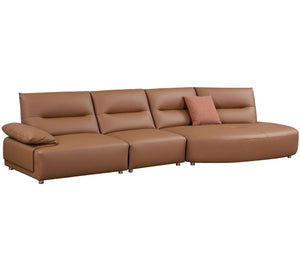 English Elm 147.24'' Oversied Modern Sectional Curved Sofa — 5-Seat Eco-Leather R Chaise, Solid Wood Frame, Brown W2582S00036