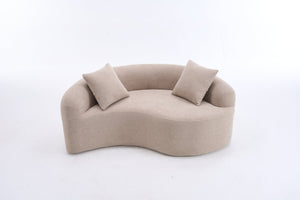 English Elm LY-042 Zen-Inspired S-Curved Dual-Depth Loveseat with Chenille Upholstery, Ready-to-Use Comfort Beige W2231P329716