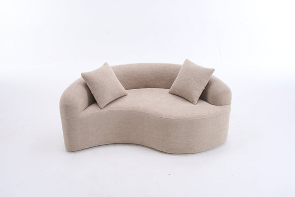 English Elm LY-042 Zen-Inspired S-Curved Dual-Depth Loveseat with Chenille Upholstery, Ready-to-Use Comfort Beige W2231P329716