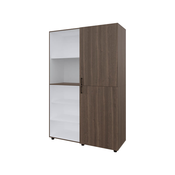 English Elm Grey Walnut Two-Door Wardrobe with Open Shelves, Concealed Storage, Modern Melamine Finish Elegant contrast and space-saving design for bedroom organization B062S01381