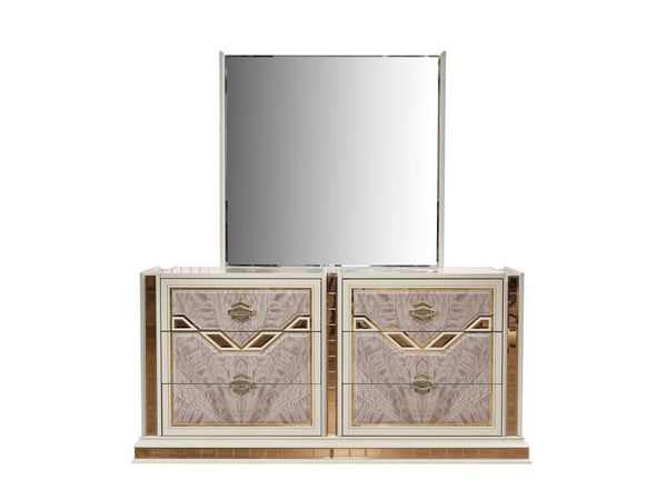 English Elm Omari Art Deco Eucalyptus-Veneer Mirror with Gold Accents, Elegant Bedroom Accent, 41"W x 44"H G150109297