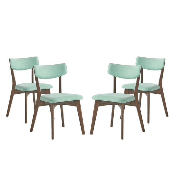 English Elm Caleb Mid-century Upholstered Dining Chair Set of Four with Tapered Oak Legs Mint,Walnut N768P282333M