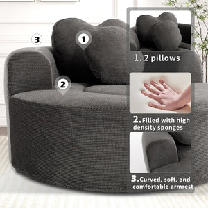 English Elm Round Cloud Sofa Bed Waffle Fabric Memory Foam Convertible Couch for Small Space Living Black+ Gray W3224P492085