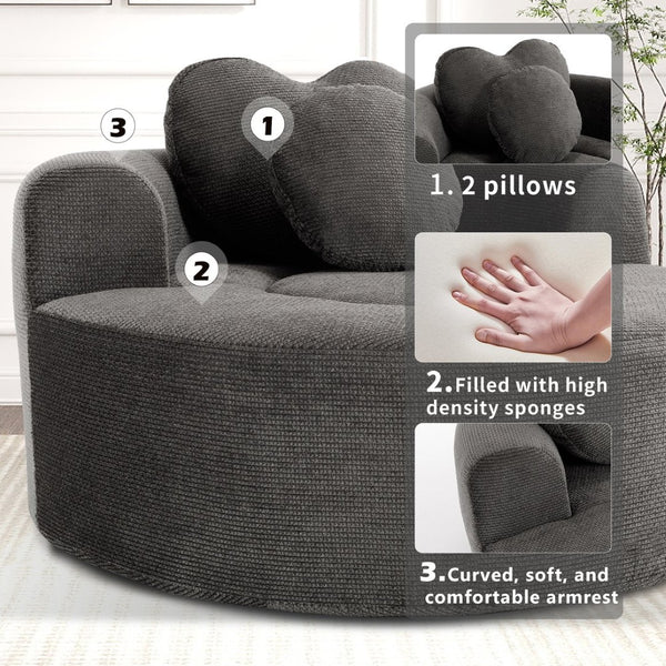 English Elm Round Cloud Sofa Bed Waffle Fabric Memory Foam Convertible Couch for Small Space Living Black+ Gray W3224P492085