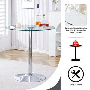 English Elm A glass tabletop 35" Round Dining Table with Electroplated Silver Legs, Minimalist Chic for 4-6 Guests W1151P155921