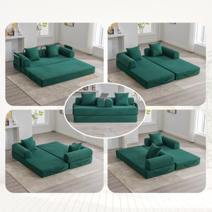 English Elm UNITED modular foldable sofa with metal frame, corduroy upholstery, side pocket & quick assembly convenience Emerald W1568P375638
