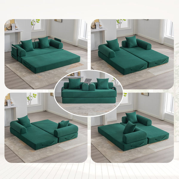 English Elm UNITED modular foldable sofa with metal frame, corduroy upholstery, side pocket & quick assembly convenience Emerald W1568P375638