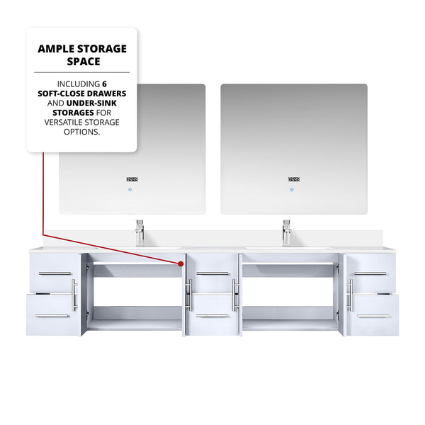 English Elm Glossy White Double Bath Vanity 84" W x 22" D with Cultured Marble Top, Chrome Faucet & 36" LED Mirrors B2731S01108