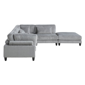 English Elm 5pc Modular Sectional Sofa Set in Corduroy Upholstery with Ottoman & Accent Pillows, Modern Luxe Gray 40 L x 40 W x 13.5 H B011S01560