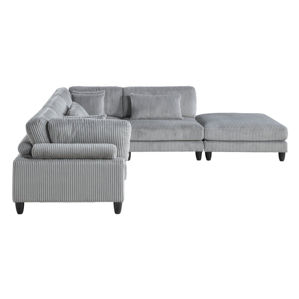 English Elm 5pc Modular Sectional Sofa Set in Corduroy Upholstery with Ottoman & Accent Pillows, Modern Luxe Gray 40 L x 40 W x 13.5 H B011S01560