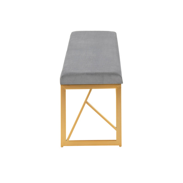 English Elm Folia Glam Metal Bench - Grey Velvet Upholstered Seating with Gold Geometric Frame, Seats Two B202P223516