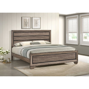 English Elm Oatfield Washed Taupe Eastern King Panel Bed with Slatted Headboard and Footboard, Rustic Modern Charm B062S00657