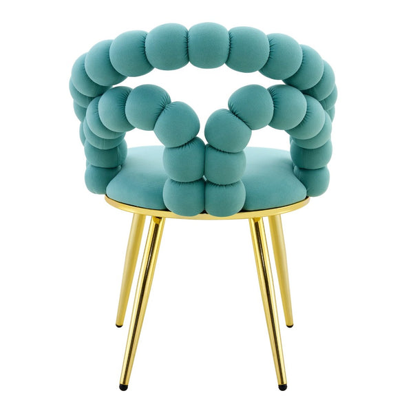 English Elm Set of 4 Sculptural Bubble Backrest Velvet Dining Chairs with Glamorous Metal Legs Gold,Teal W3875P370848