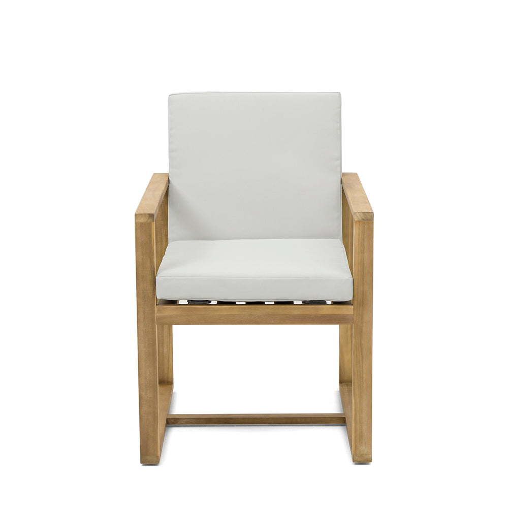 English Elm Patio Light Teak Acacia Dining Chair Set with Removable Light Beige Cushions, 330lb Capacity WF321704AAA