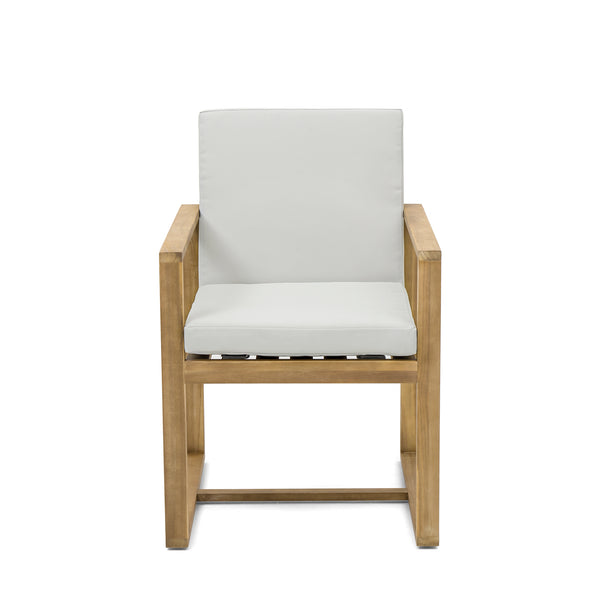 English Elm Patio Light Teak Acacia Dining Chair Set with Removable Light Beige Cushions, 330lb Capacity WF321704AAA