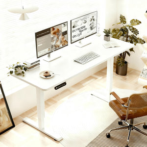 English Elm 55"×24" Electric Sit Stand Desk Steel Frame with Memory Presets and Usb-c Charging Port White W614P376324