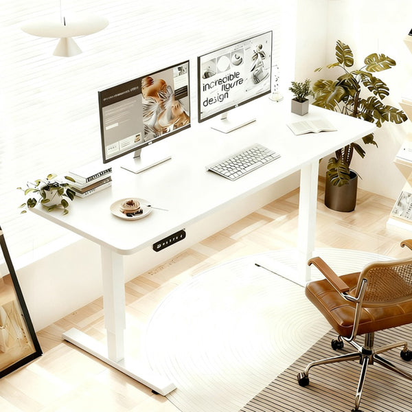 English Elm 55"×24" Electric Sit Stand Desk Steel Frame with Memory Presets and Usb-c Charging Port White W614P376324