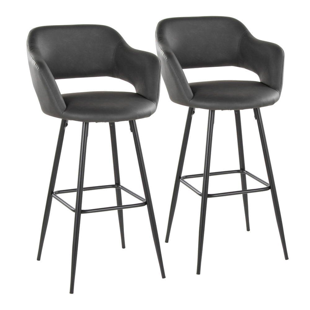 English Elm Margarite Contemporary 30" Fixed-Height Barstool with Ergonomic Cutout Back, Faux Leather Seat and Square Metal Footrest - Set of 2 Grey B202S00624
