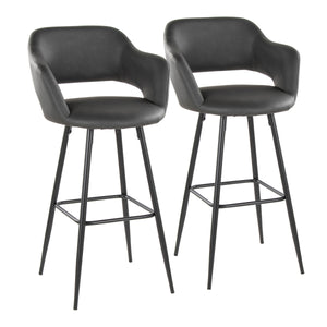 English Elm Margarite Contemporary 30" Fixed-Height Barstool with Ergonomic Cutout Back, Faux Leather Seat and Square Metal Footrest - Set of 2 Grey B202S00624