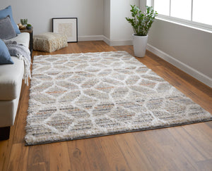 Feizy Rugs Mynka High Pile Geometric Area Rug - Pet-friendly, Stain Resistant, Ideal For High Traffic Spaces Tan,Taupe,Ivory Polyester Myn39icfbgemltp00