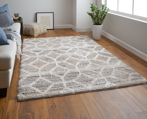 Feizy Rugs Mynka High Pile Geometric Area Rug - Pet-friendly, Stain Resistant, Ideal For High Traffic Spaces Tan,Taupe,Ivory Polyester Myn39icfbgemltp00
