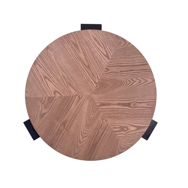 English Elm 33'' Round Coffee Table Parquet Veneer Flip Top Hidden Storage Wabi-sabi Living Room Walnut+Black W1435P419321