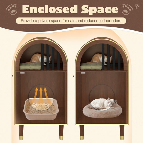 English Elm Cat Litter Box Enclosure Two Level Mdf Condo with Wood Grain Modern Espresso Finish N704P380552P