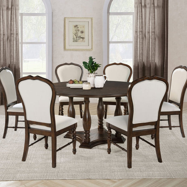 English Elm Claire Rich Brown Upholstered Dining Side Chair Set of 2 with Ivory Fabric, Turned Legs & Framed Backs for Classic Elegance B062P378327