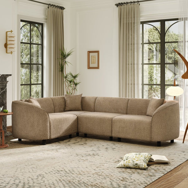 English Elm Christopher Knight Home® - 104" L-Shaped Curved Sectional Sofa with Plush Bouclé Upholstery, Sculptural 4-Seater Comfort & Durability Camel N767P333668K