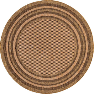 Unique Loom Outdoor Border Multi Border Machine Made Border Rug Light Brown, Brown/Light Brown/Gold 6' 0" x 6' 0"