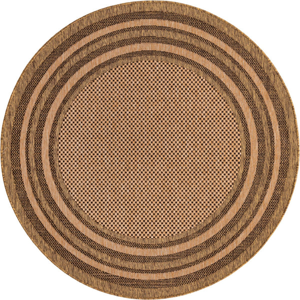 Unique Loom Outdoor Border Multi Border Machine Made Border Rug Light Brown, Brown/Light Brown/Gold 6' 0" x 6' 0"