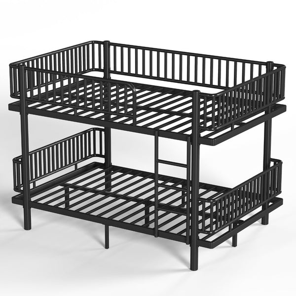 English Elm Queen Over Metal Bunk Bed Convertible Platform Frame with Safety Guardrails Black W5305S00063