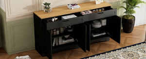 English Elm ON-TREND Farmhouse TV Stand 62.9" Rustic Wood-Grain Top with 2 Drawers, Adjustable Shelves, Stable Storage for Living Room Bedroom Dining Black N721P245732B